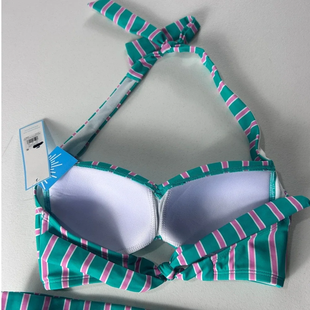 Draper James RSVP Prep In Your Step Striped Bikini Set Green Pink Size Small NEW